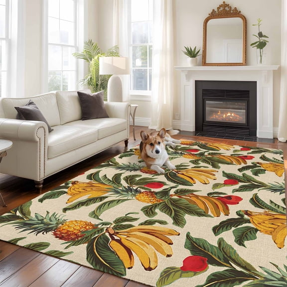 6'x9' Area Rugs, Banana Pineapple Indoor Outdoor Area Rug for Living Room Bedroom, Summer Tropical Fruit Botanical Washable Bathroom Rugs Kitchen Floor Carpet Mats Home Decor Aesthetic