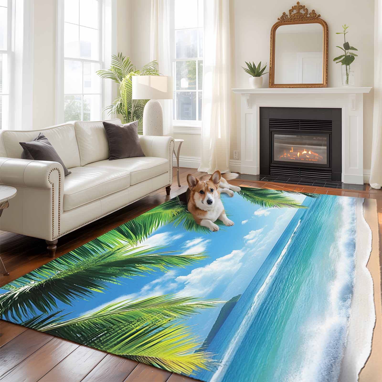 6'x9' Area Rugs, Beach Ocean Waves Indoor Outdoor Area Rug for Living ...