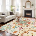 thumbnail image 1 of 6'x9' Area Rugs, Beige Boho Indoor Outdoor Area Rug for Living Room Bedroom, Retro Ethnic Shabby Colorful Floral Patterned Washable Bathroom Rugs Kitchen Floor Carpet Mats Home Decor Aesthetic, 1 of 8
