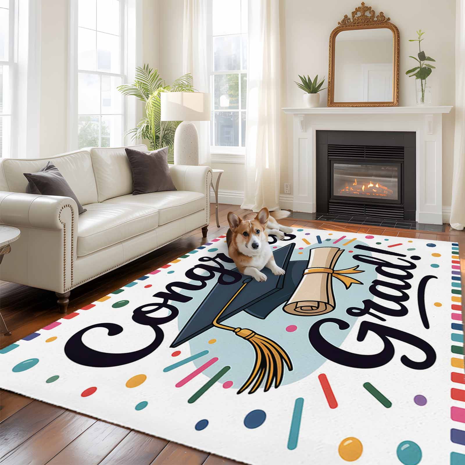 6'x9' Area Rugs, Black Blue Graduation Hat Indoor Outdoor Area Rug for ...