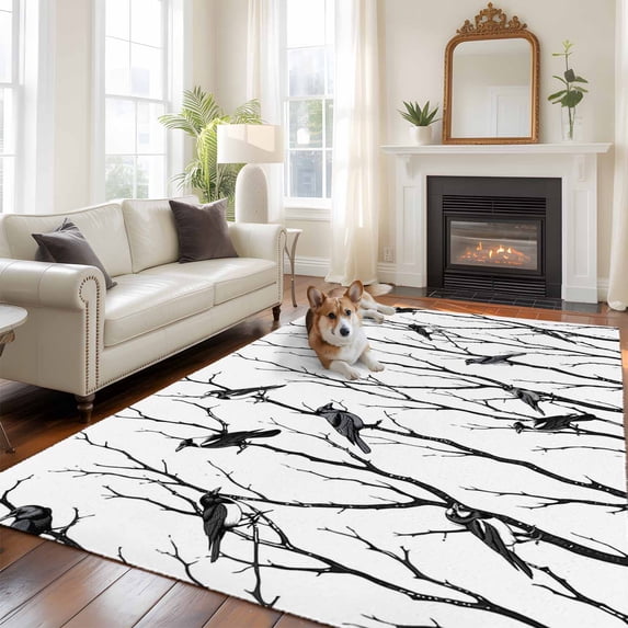 6'x9' Area Rugs, Black Branches Birds Indoor Outdoor Area Rug for ...