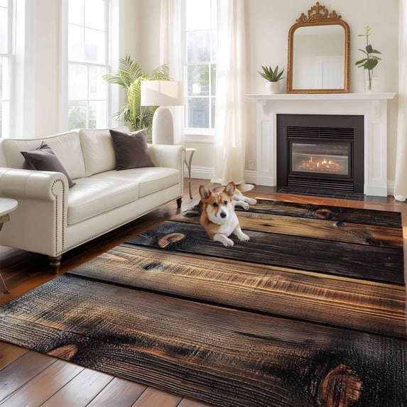 6'x9' Area Rugs, Black Brown Board Indoor Outdoor Area Rug for Living Room Bedroom, Vintage Chic Shabby Wooden Grain Washable Bathroom Rugs Kitchen Floor Carpet Mats Home Decor Aesthetic