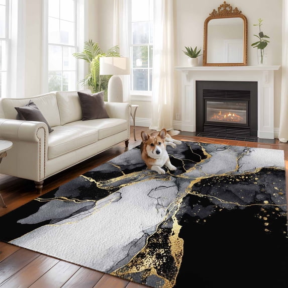 6'x9' Area Rugs, Black Grey Marble Indoor Outdoor Area Rug for Living Room Bedroom, Modern Gradient Abstract Aesthetic Washable Bathroom Rugs Kitchen Floor Carpet Mats Home Decor Aesthetic