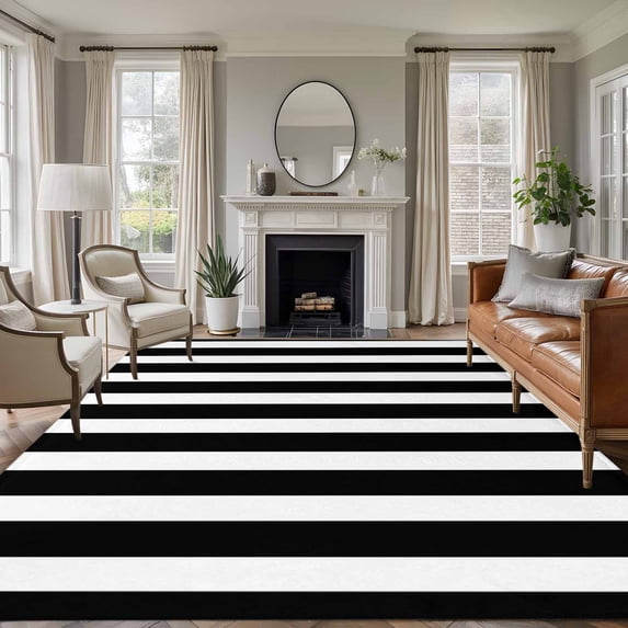 6'x9' Area Rugs, Black Striped Indoor Outdoor Area Rug for Living Room Bedroom, Modern Farmhouse Black and White Stripes Washable Bathroom Rugs Kitchen Floor Carpet Mats Home Decor Aesthetic