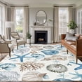 thumbnail image 1 of 6'x9' Area Rugs, Blue Beige Coastal Indoor Outdoor Area Rug for Living Room Bedroom, Summer Beach Starfish Shell Nautical Washable Bathroom Rugs Kitchen Floor Carpet Mats Home Decor Aesthetic, 1 of 8