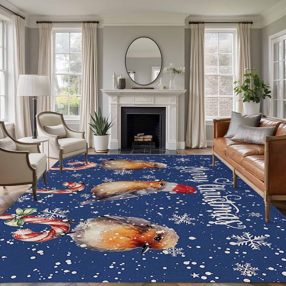 6'x9' Area Rugs, Blue Birds Christmas Indoor Outdoor Area Rug for Living Room Bedroom, Xmas Winter Snowflake Washable Bathroom Rugs Kitchen Floor Carpet Mats Home Decor Aesthetic