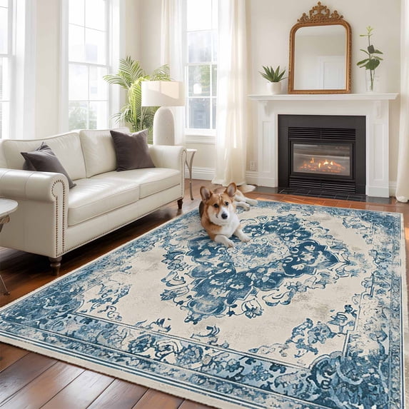6'x9' Area Rugs, Blue Boho Indoor Outdoor Area Rug for Living Room Bedroom, Retro Southwestern Ethnic Geometric Washable Bathroom Rugs Kitchen Floor Carpet Mats Home Decor Aesthetic