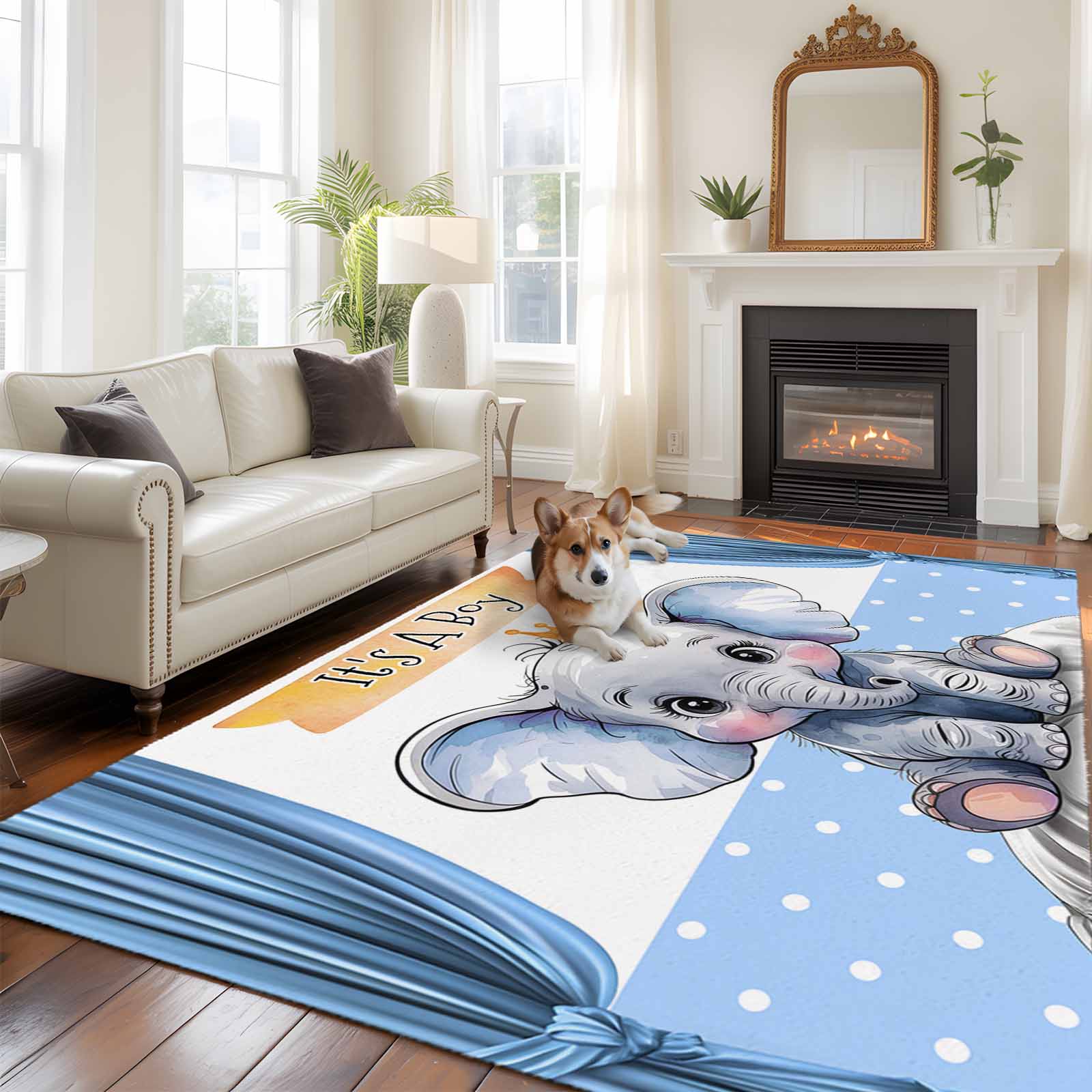 6'x9' Area Rugs, Blue Elephant Indoor Outdoor Area Rug for Living Room ...