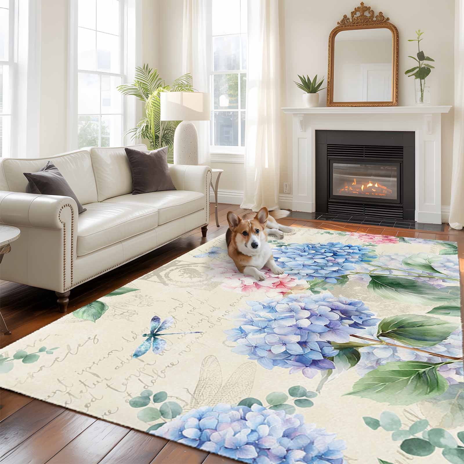 6'x9' Area Rugs, Blue Hydrangea Indoor Outdoor Area Rug for Living Room ...