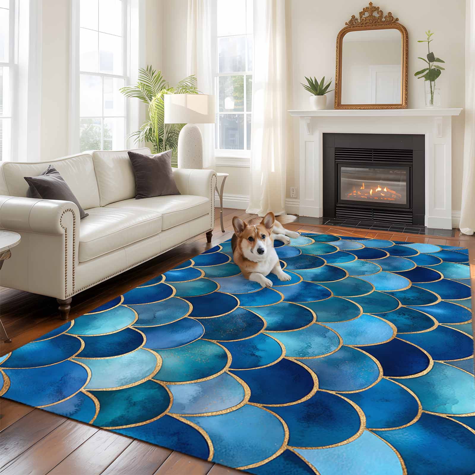 6'x9' Area Rugs, Blue Ombre Scale Indoor Outdoor Area Rug for Living ...