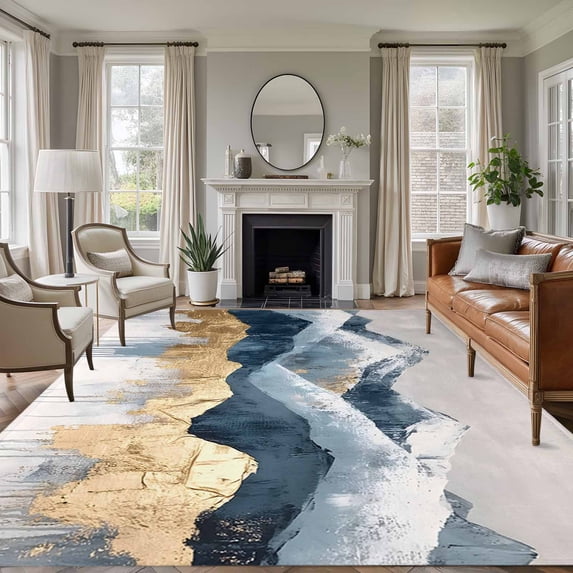 6'x9' Area Rugs, Blue Yellow Indoor Outdoor Area Rug for Living Room Bedroom, Modern Contemporary Abstract Mountain Washable Bathroom Rugs Kitchen Floor Carpet Mats Home Decor Aesthetic