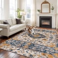 thumbnail image 1 of 6'x9' Area Rugs, Boho Chic Ethnic Indoor Outdoor Area Rug for Living Room Bedroom, Orange Blue Vintage Tribes Washable Bathroom Rugs Kitchen Floor Carpet Mats Home Decor Aesthetic, 1 of 8