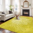 thumbnail image 1 of 6'x9' Area Rugs, Boho Flowers Indoor Outdoor Area Rug for Living Room Bedroom, Yellow Floral Vintage Bohemian Watercolor Washable Bathroom Rugs Kitchen Floor Carpet Mats Home Decor Aesthetic, 1 of 8