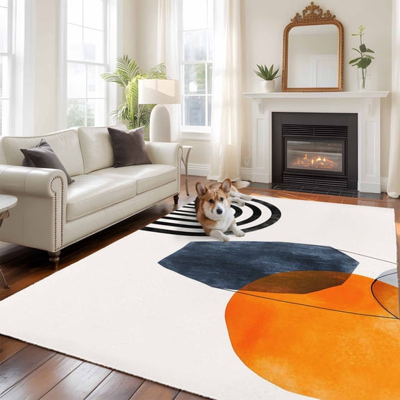 6'x9' Area Rugs, Boho Geometric Indoor Outdoor Area Rug for Living Room Bedroom, Modern Middle Century Abstract Striped Washable Bathroom Rugs Kitchen Floor Carpet Mats Home Decor Aesthetic
