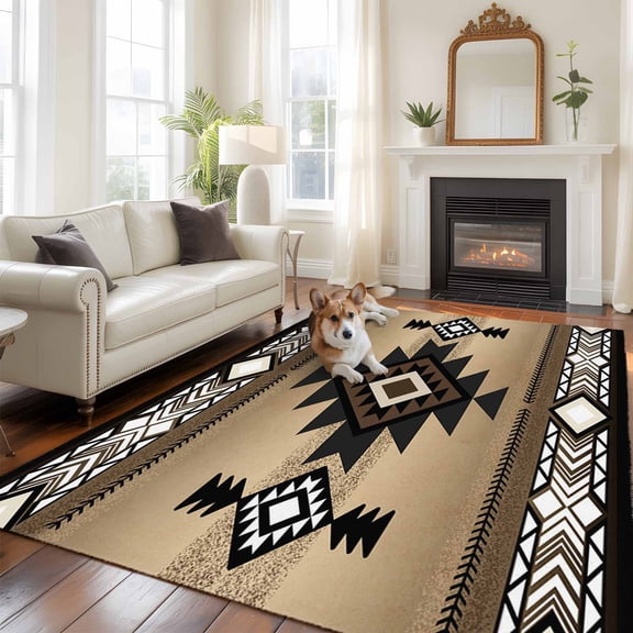 6'x9' Area Rugs, Brown Southwest Indoor Outdoor Area Rug for Living Room Bedroom, Farmhouse Boho Aztec Geometric Neutral Washable Bathroom Rugs Kitchen Floor Carpet Mats Home Decor Aesthetic