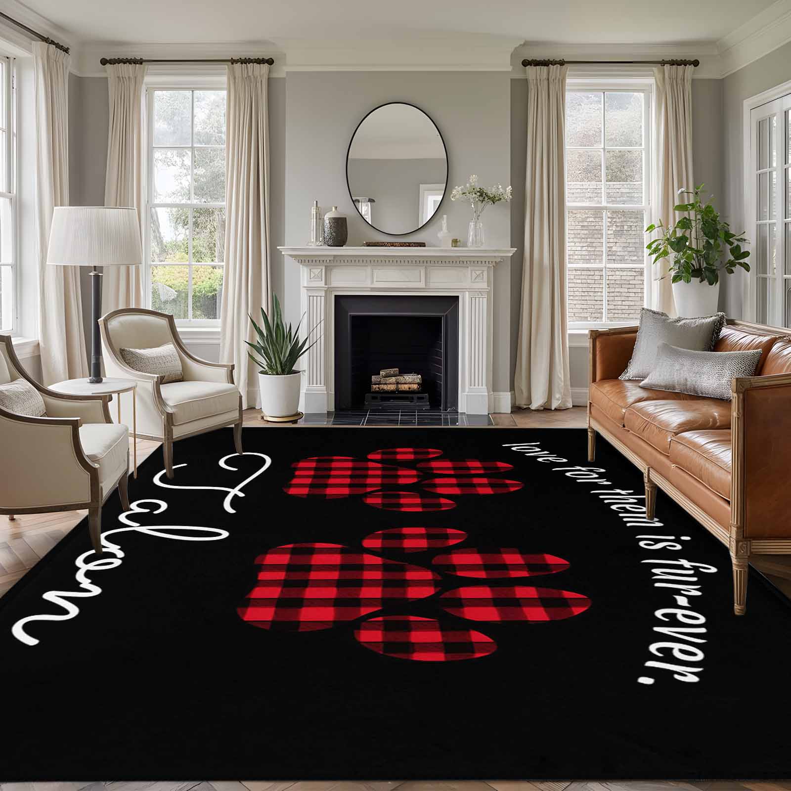 6'x9' Area Rugs, Buffalo Plaid Paw Indoor Outdoor Area Rug for Living ...