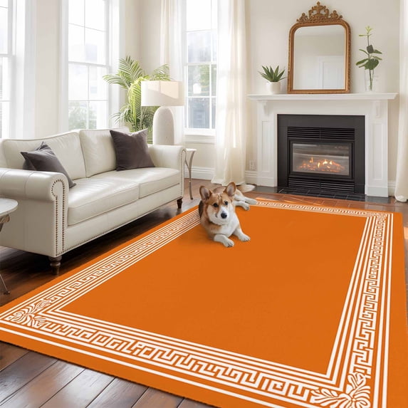 6'x9' Area Rugs, Burnt Orange Geometric Indoor Outdoor Area Rug for Living Room Bedroom, Country Greece Key Art Washable Bathroom Rugs Kitchen Floor Carpet Mats Home Decor Aesthetic