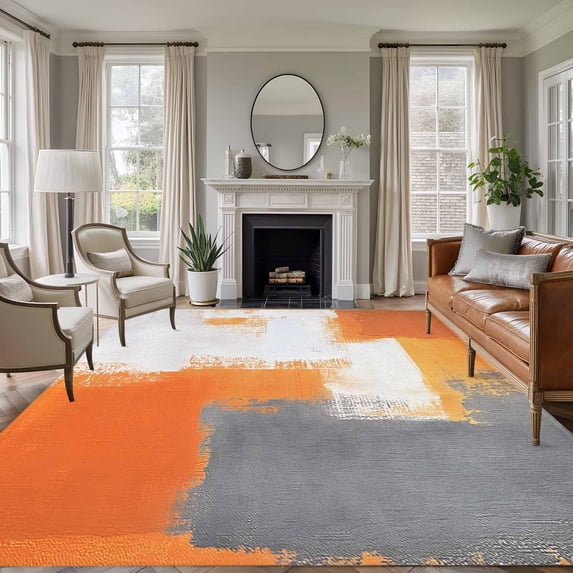 6'x9' Area Rugs, Burnt Orange Gray Indoor Outdoor Area Rug for Living Room Bedroom, Geometric Oil Painting Abstract Modern Washable Bathroom Rugs Kitchen Floor Carpet Mats Home Decor Aesthetic
