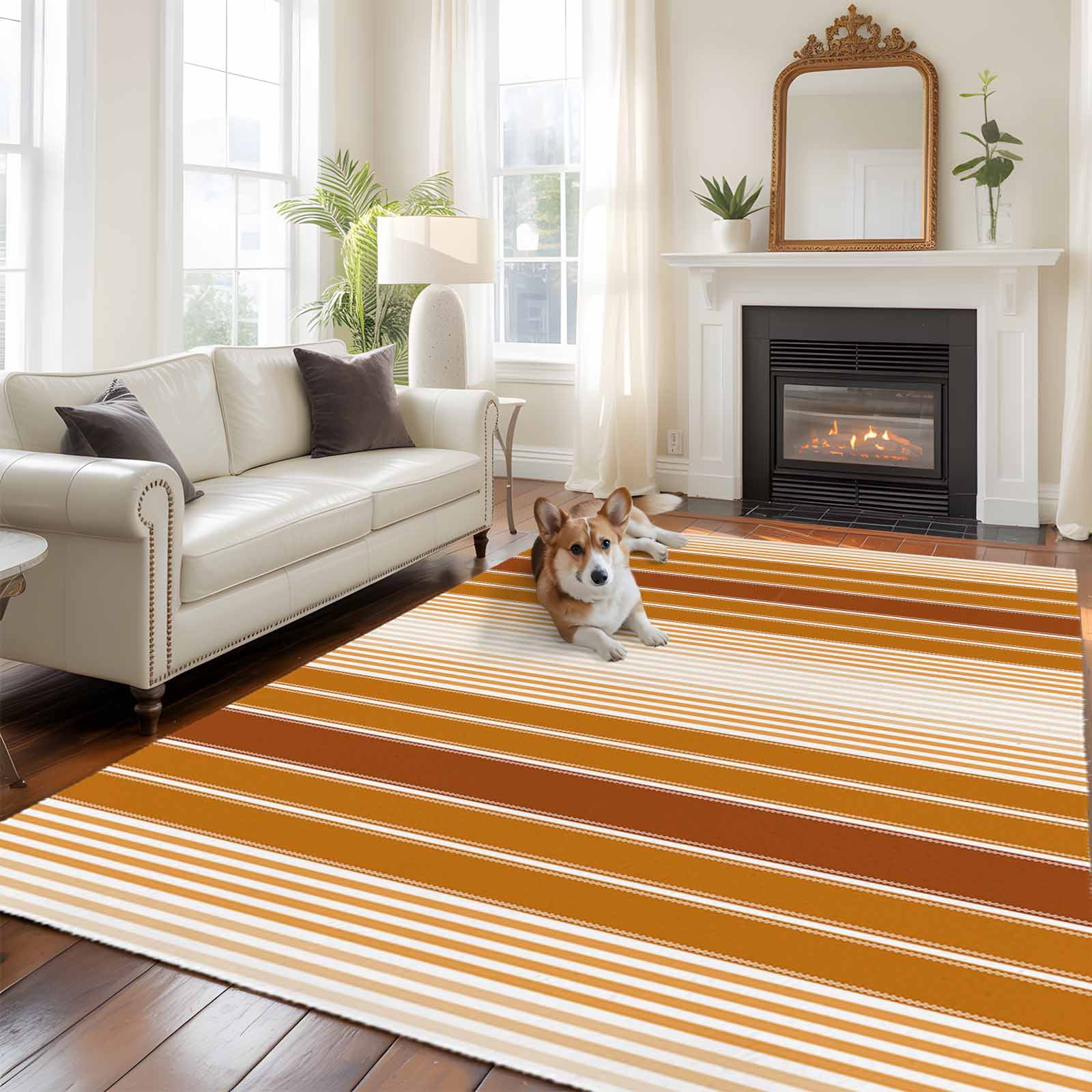 6'x9' Area Rugs, Burnt Orange Ombre Stripe Indoor Outdoor Area Rug for ...