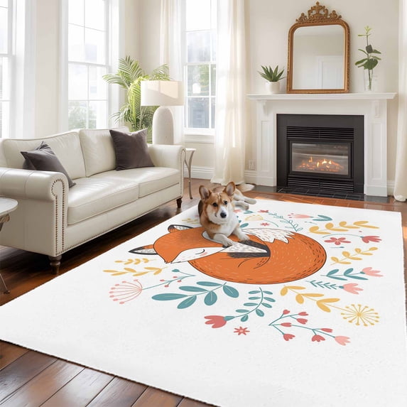 6'x9' Area Rugs, Cartoon Animals Indoor Outdoor Area Rug for Living Room Bedroom, Watercolor Cute Flower Leaf Plant Washable Bathroom Rugs Kitchen Floor Carpet Mats Home Decor Aesthetic