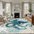 thumbnail image 1 of 6'x9' Area Rugs, Coastal Octopus Indoor Outdoor Area Rug for Living Room Bedroom, Nautical Botanical Starfish Washable Bathroom Rugs Kitchen Floor Carpet Mats Home Decor Aesthetic, 1 of 8