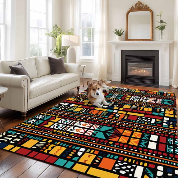 6'x9' Area Rugs, Colorful Boho Indoor Outdoor Area Rug for Living Room Bedroom, Farmhouse Abstract Geometric Ethnic Art Washable Bathroom Rugs Kitchen Floor Carpet Mats Home Decor Aesthetic
