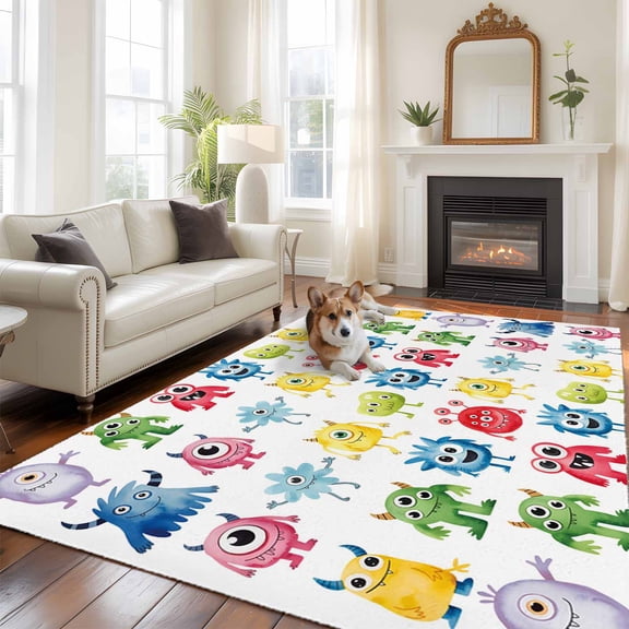 6'x9' Area Rugs, Colorful Monsters Indoor Outdoor Area Rug for Living Room Bedroom, Abstract Cartoon Cute Artistic Funny Washable Bathroom Rugs Kitchen Floor Carpet Mats Home Decor Aesthetic