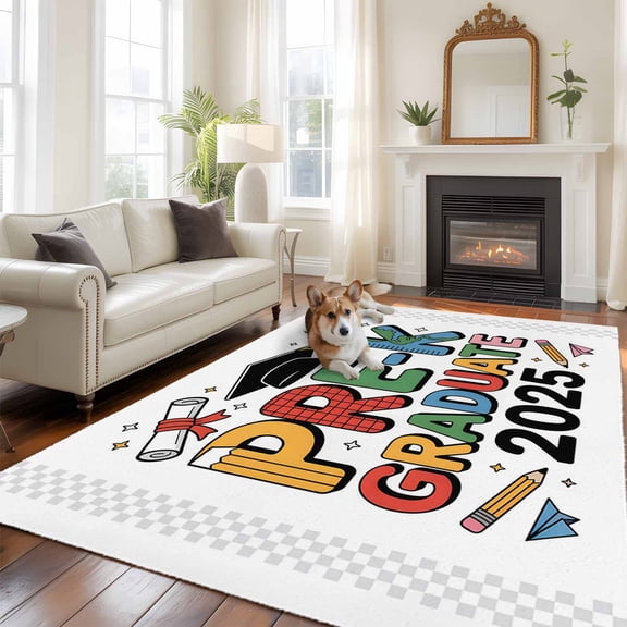 6'x9' Area Rugs, Colorful Words Graduation Indoor Outdoor Area Rug for Living Room Bedroom, 2025 Funny Cartoon Words Washable Bathroom Rugs Kitchen Floor Carpet Mats Home Decor Aesthetic