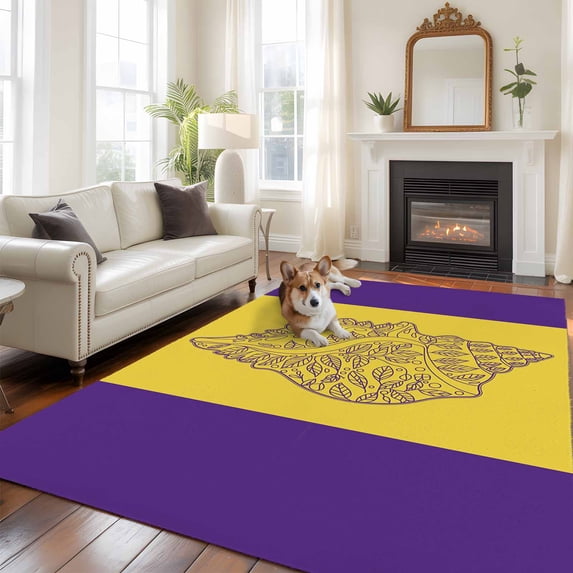 6'x9' Area Rugs, Conch Mandalas Indoor Outdoor Area Rug for Living Room Bedroom, Boho Modern Yellow Purple Abstract Stripe Washable Bathroom Rugs Kitchen Floor Carpet Mats Home Decor Aesthetic