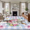 thumbnail image 1 of 6'x9' Area Rugs, Easter Bunny Indoor Outdoor Area Rug for Living Room Bedroom, Cute Rabbits Spring Daisy Flowers Blue Plaid Washable Bathroom Rugs Kitchen Floor Carpet Mats Home Decor Aesthetic, 1 of 8