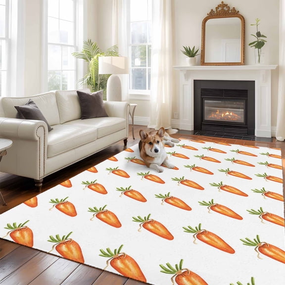 6'x9' Area Rugs, Easter Indoor Outdoor Area Rug for Living Room Bedroom, Burnt Orange Carrots Modern Art Washable Bathroom Rugs Kitchen Floor Carpet Mats Home Decor Aesthetic