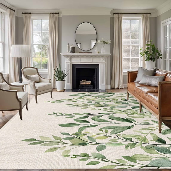 6'x9' Area Rugs, Eucalyptus Leaves Indoor Outdoor Area Rug for Living Room Bedroom, Sage Green Spring Botanical Rustic Washable Bathroom Rugs Kitchen Floor Carpet Mats Home Decor Aesthetic