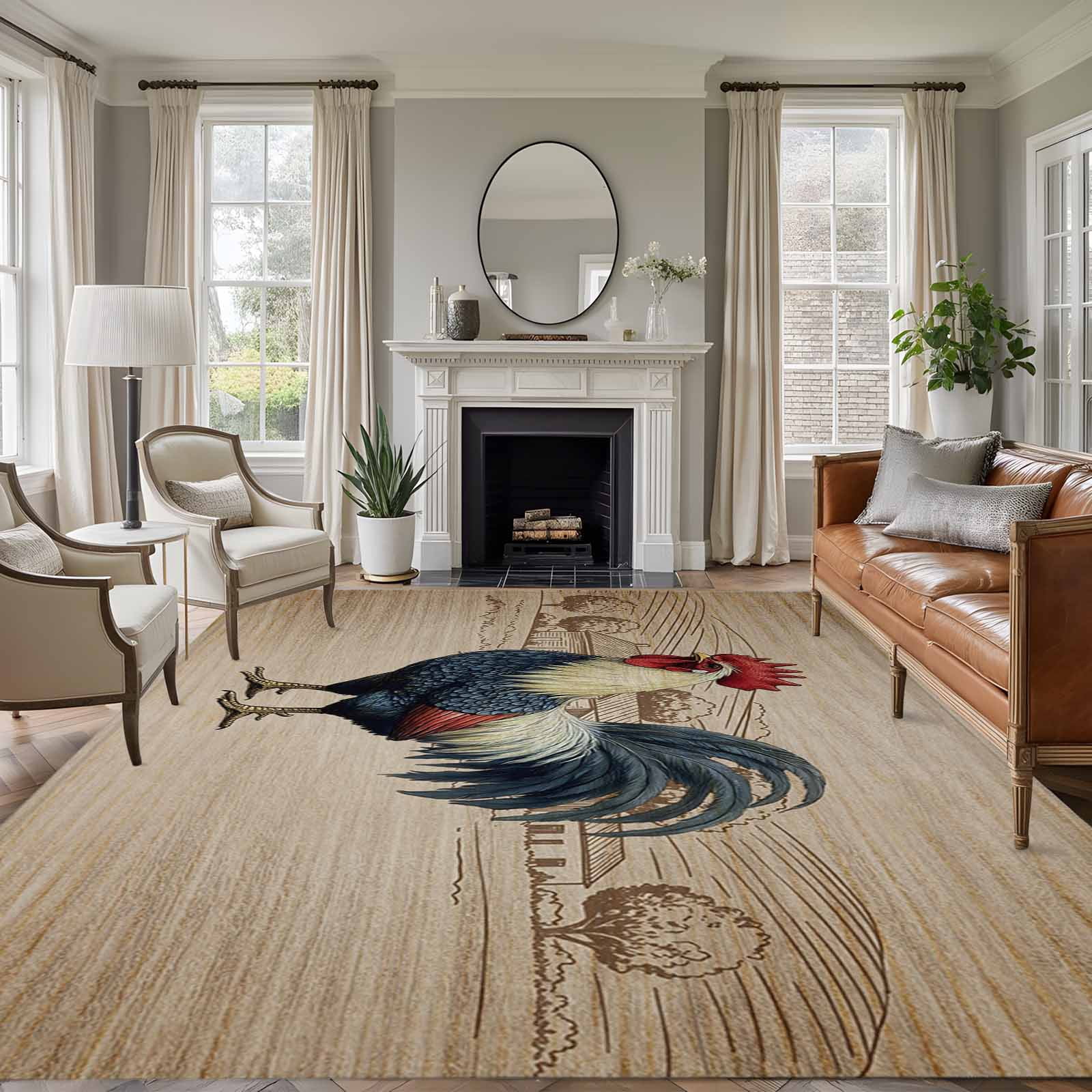 6'x9' Area Rugs, Farm Roosters Indoor Outdoor Area Rug for Living Room ...