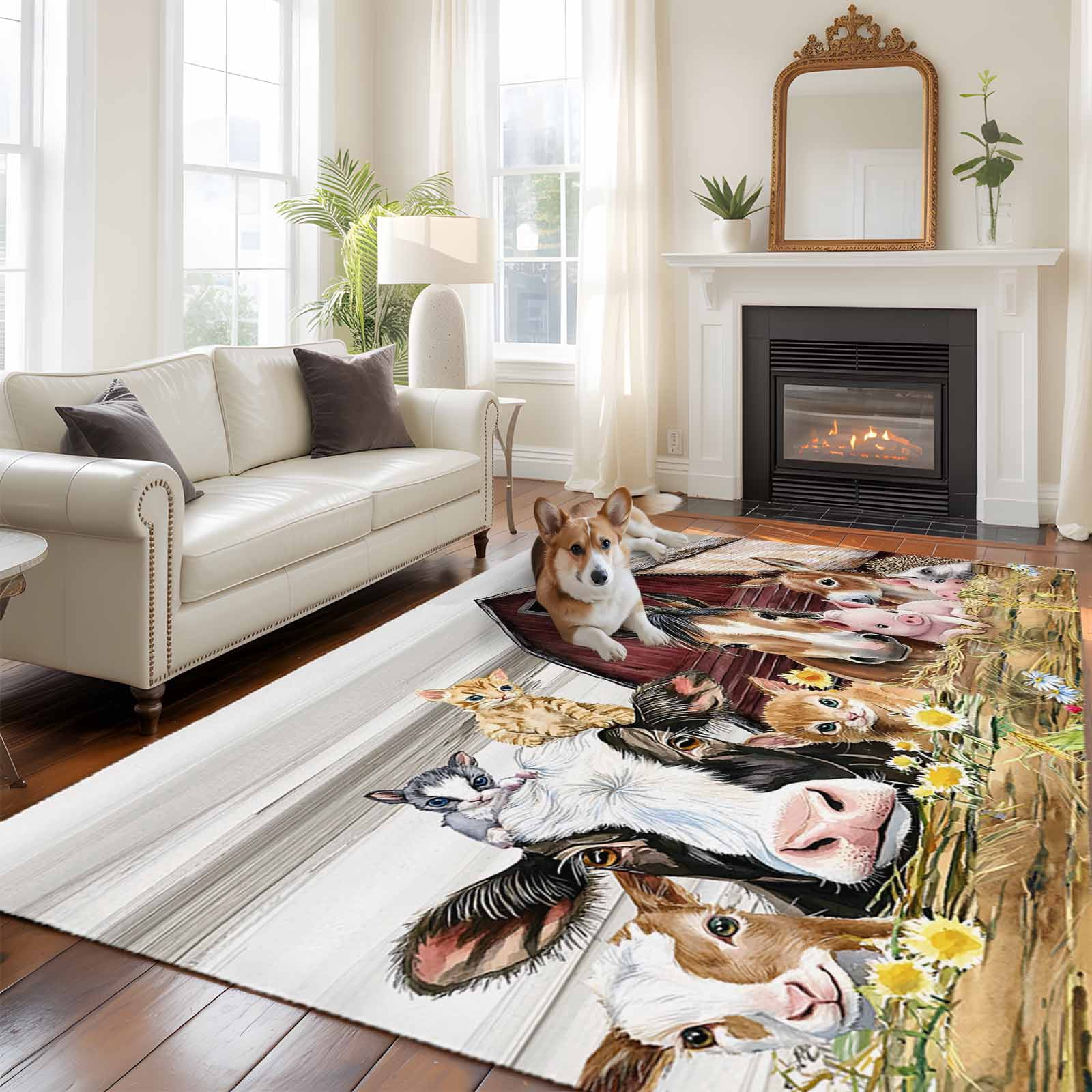 6'x9' Area Rugs, Farmhouse Animals Indoor Outdoor Area Rug for Living ...