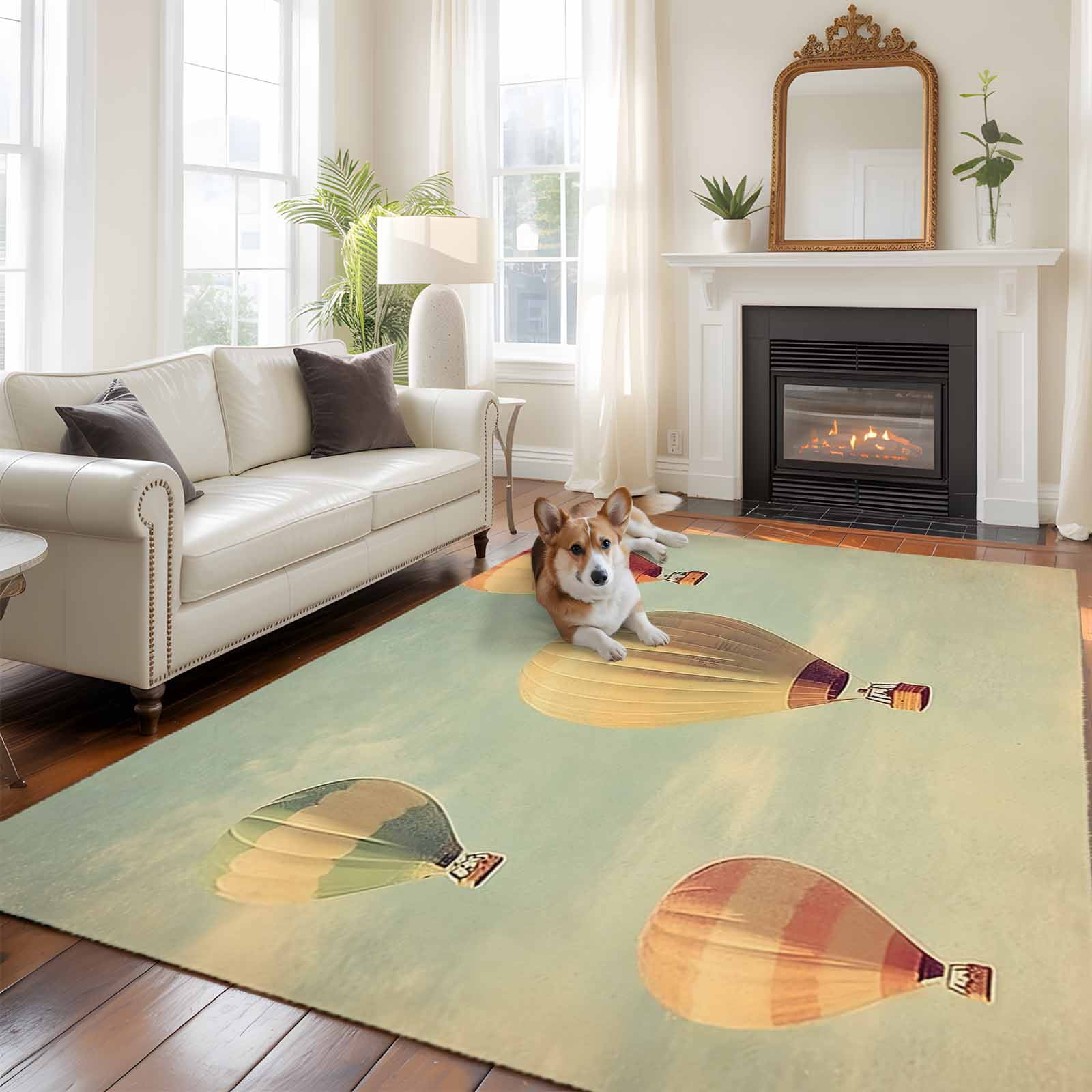 Air Upnfaze Rug 6'x9' Area Rugs, Floating Hot Air Balloon Indoor Outdoor Area Rug for ...