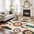 thumbnail image 1 of 6'x9' Area Rugs, Geometric Feathers Indoor Outdoor Area Rug for Living Room Bedroom, Boho Ethnic Retro Country Motifs Washable Bathroom Rugs Kitchen Floor Carpet Mats Home Decor Aesthetic, 1 of 8
