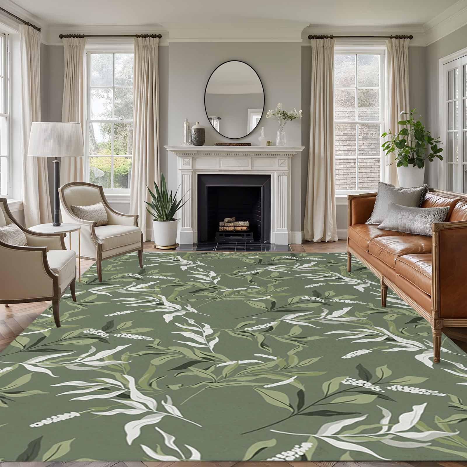 6'x9' Area Rugs, Green Botanical Leaves Indoor Outdoor Area Rug for ...