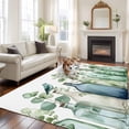 thumbnail image 1 of 6'x9' Area Rugs, Green Eucalyptus Leaves Indoor Outdoor Area Rug for Living Room Bedroom, Spring Vase Birds Botanical Washable Bathroom Rugs Kitchen Floor Carpet Mats Home Decor Aesthetic, 1 of 8