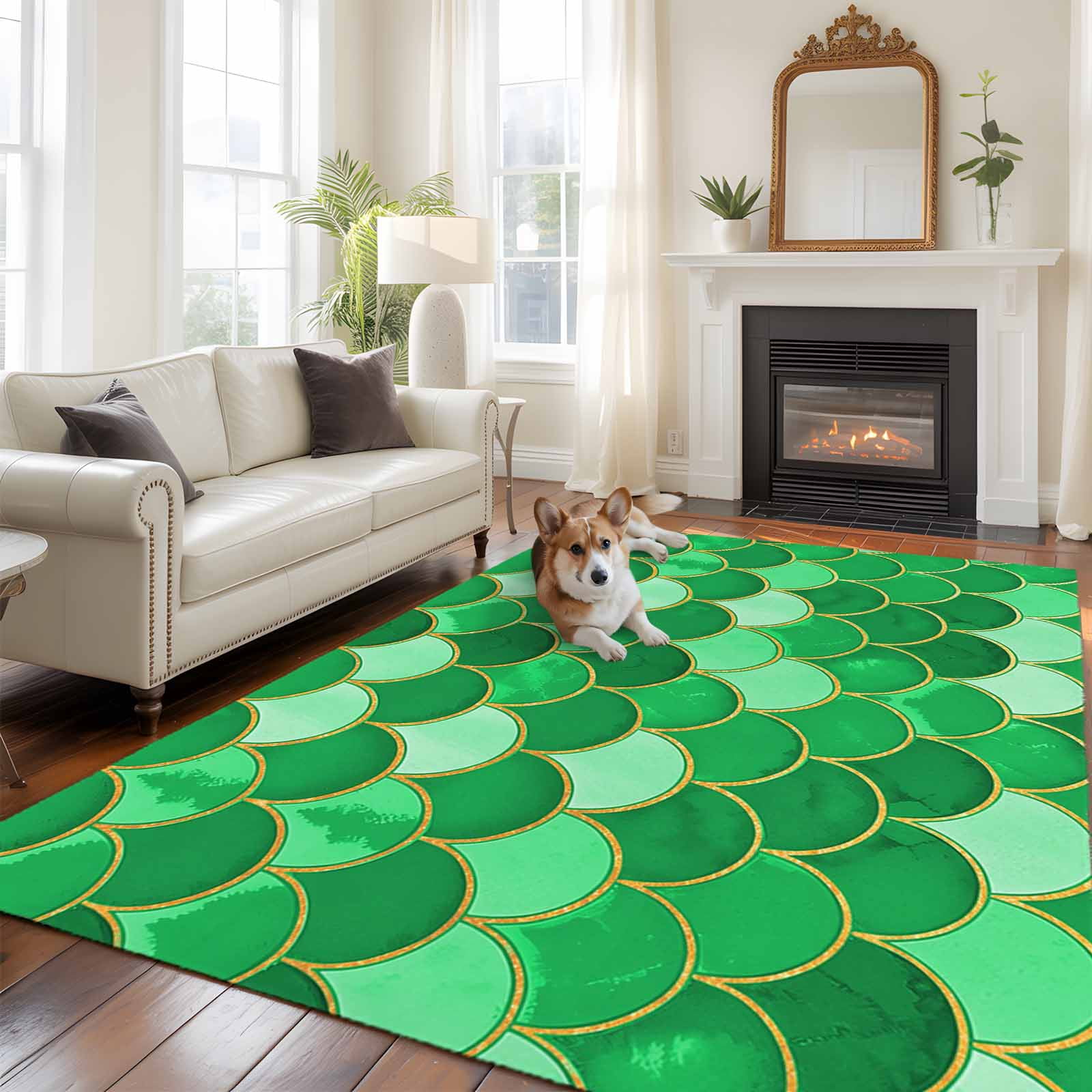 6'x9' Area Rugs, Green Fish Scale Indoor Outdoor Area Rug for Living ...