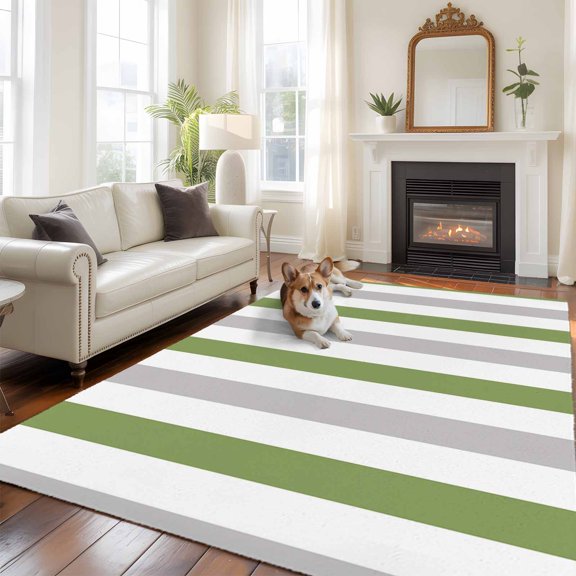 6'x9' Area Rugs, Green Grey Stripe Indoor Outdoor Area Rug for Living Room Bedroom, Modern Farmhouse Vertical Striped Washable Bathroom Rugs Kitchen Floor Carpet Mats Home Decor Aesthetic