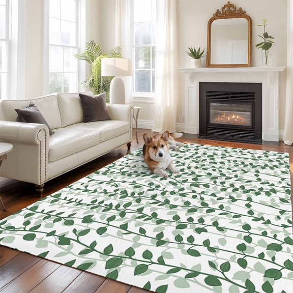 6'x9' Area Rugs, Green Ivy Leaves Indoor Outdoor Area Rug for Living Room Bedroom, Spring Plants Botanical Modern Country Washable Bathroom Rugs Kitchen Floor Carpet Mats Home Decor Aesthetic