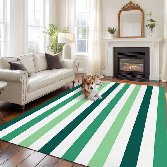 6'x9' Area Rugs, Green Ombre Grey Striped Indoor Outdoor Area Rug for Living Room Bedroom, Farmhouse Stripe Modern Washable Bathroom Rugs Kitchen Floor Carpet Mats Home Decor Aesthetic