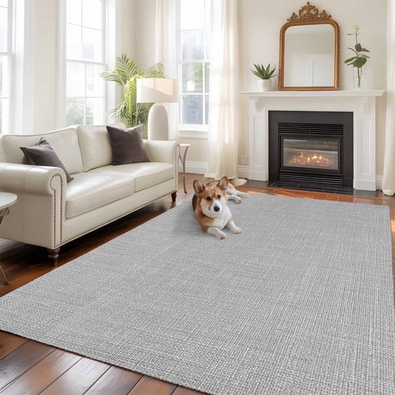 6'x9' Area Rugs, Grey Burlap Texture Indoor Outdoor Area Rug for Living Room Bedroom, Farmhouse Vintage Gray Washable Bathroom Rugs Kitchen Floor Carpet Mats Home Decor Aesthetic