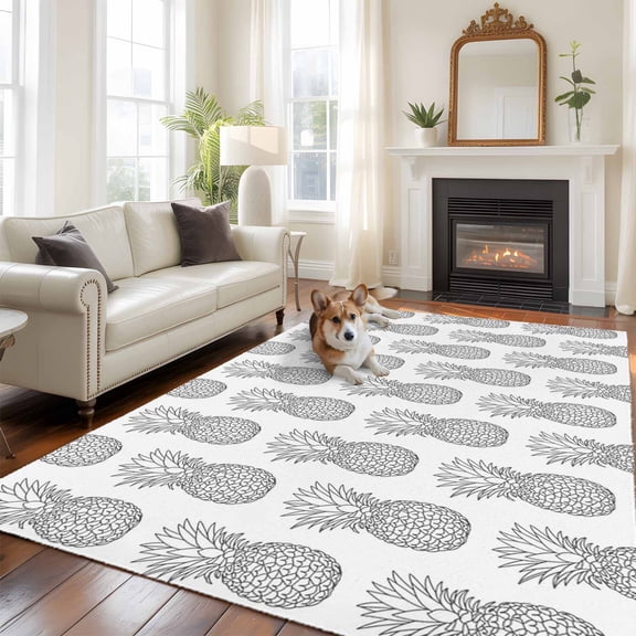 6'x9' Area Rugs, Grey Pineapples Indoor Outdoor Area Rug for Living Room Bedroom, Summer Tropical Fruits Modern Washable Bathroom Rugs Kitchen Floor Carpet Mats Home Decor Aesthetic