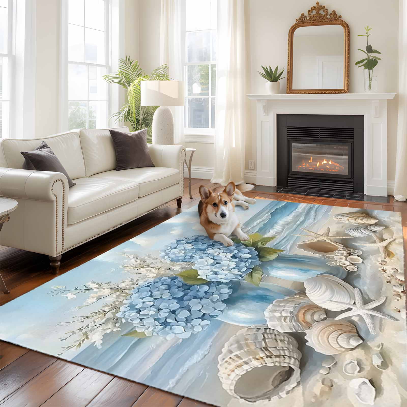 6'x9' Area Rugs, Hydrangeas Flowers Indoor Outdoor Area Rug for Living ...