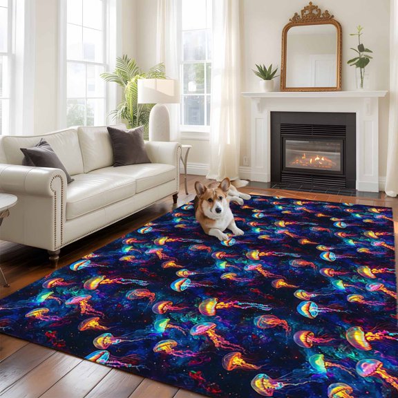 6'x9' Area Rugs, Jellyfish Indoor Outdoor Area Rug for Living Room Bedroom, Rainbow Ocean Coastal Animal Dream Starry Sky Washable Bathroom Rugs Kitchen Floor Carpet Mats Home Decor Aesthetic