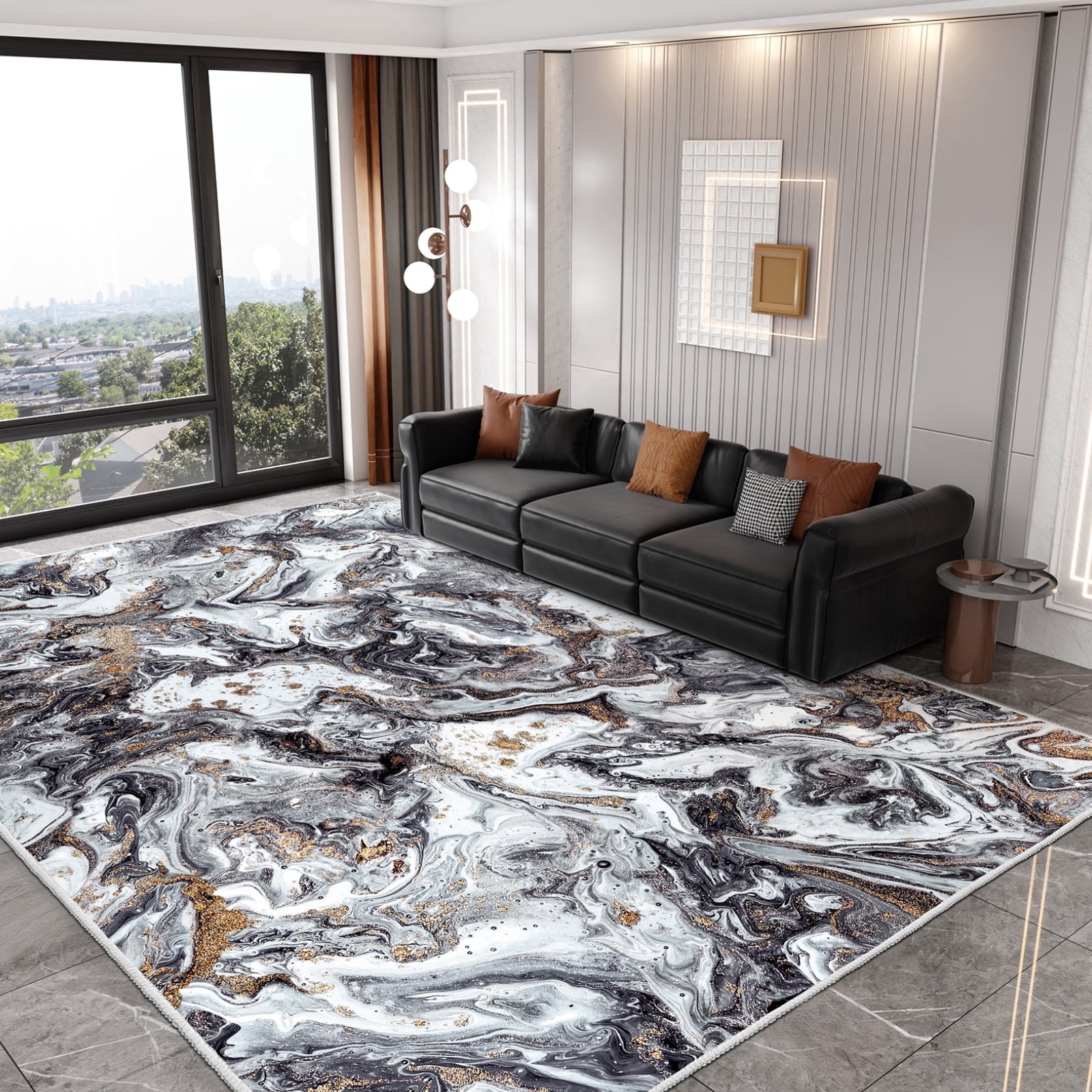 Cozylore 6'x9' Area Rugs for Living Room Artistic Style Modern Rug Soft Low Pile Non Slip Carpet Machine Washable Indoor Rug for Bedroom Dining Room Office, Black