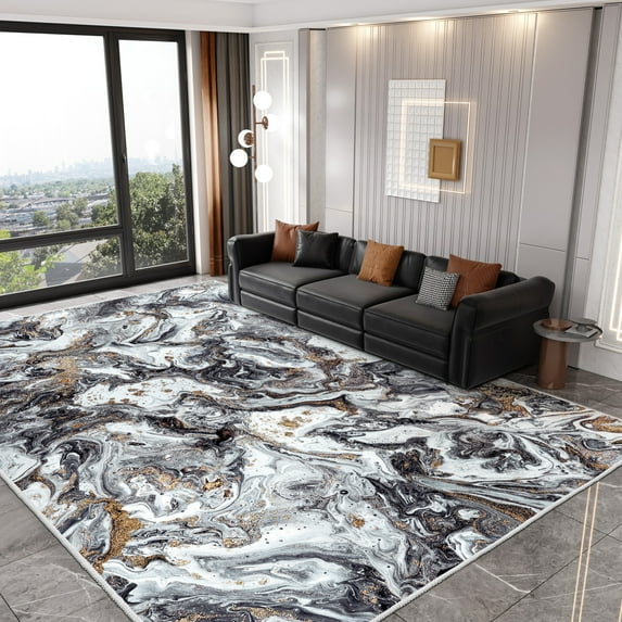 6'x9' Area Rugs for Living Room Artistic Style Modern Rug Soft Low Pile Non Slip Carpet Machine Washable Indoor Rug for Bedroom Dining Room Office, Black