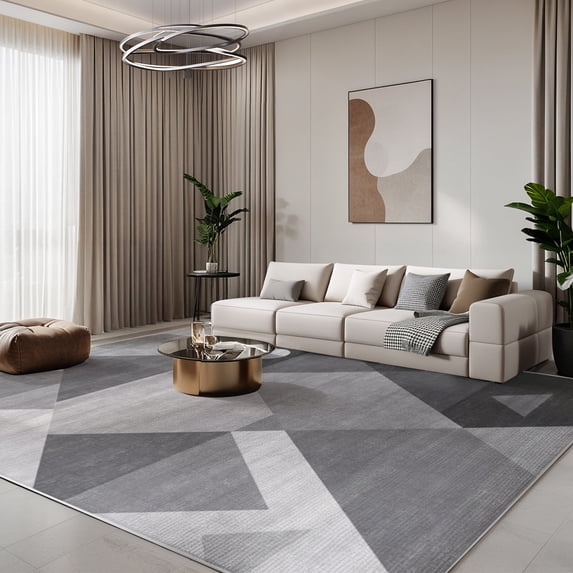 Cozylore 6'x9' Area Rugs for Living Room Geometric Style Modern Rug Soft Low Pile Non Slip Carpet Machine Washable Indoor Rug for Bedroom Dining Room Office, Gray