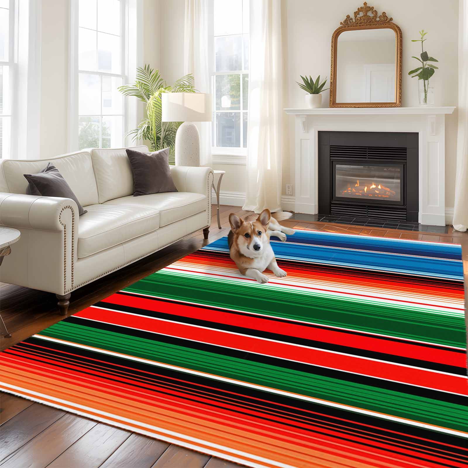 6'x9' Area Rugs, Mexican Serape Indoor Outdoor Area Rug for Living Room Bedroom, Colorful Stripes Vertical Lines Abstract Washable Bathroom Rugs Kitchen Floor Carpet Mats Home Decor Aesthetic